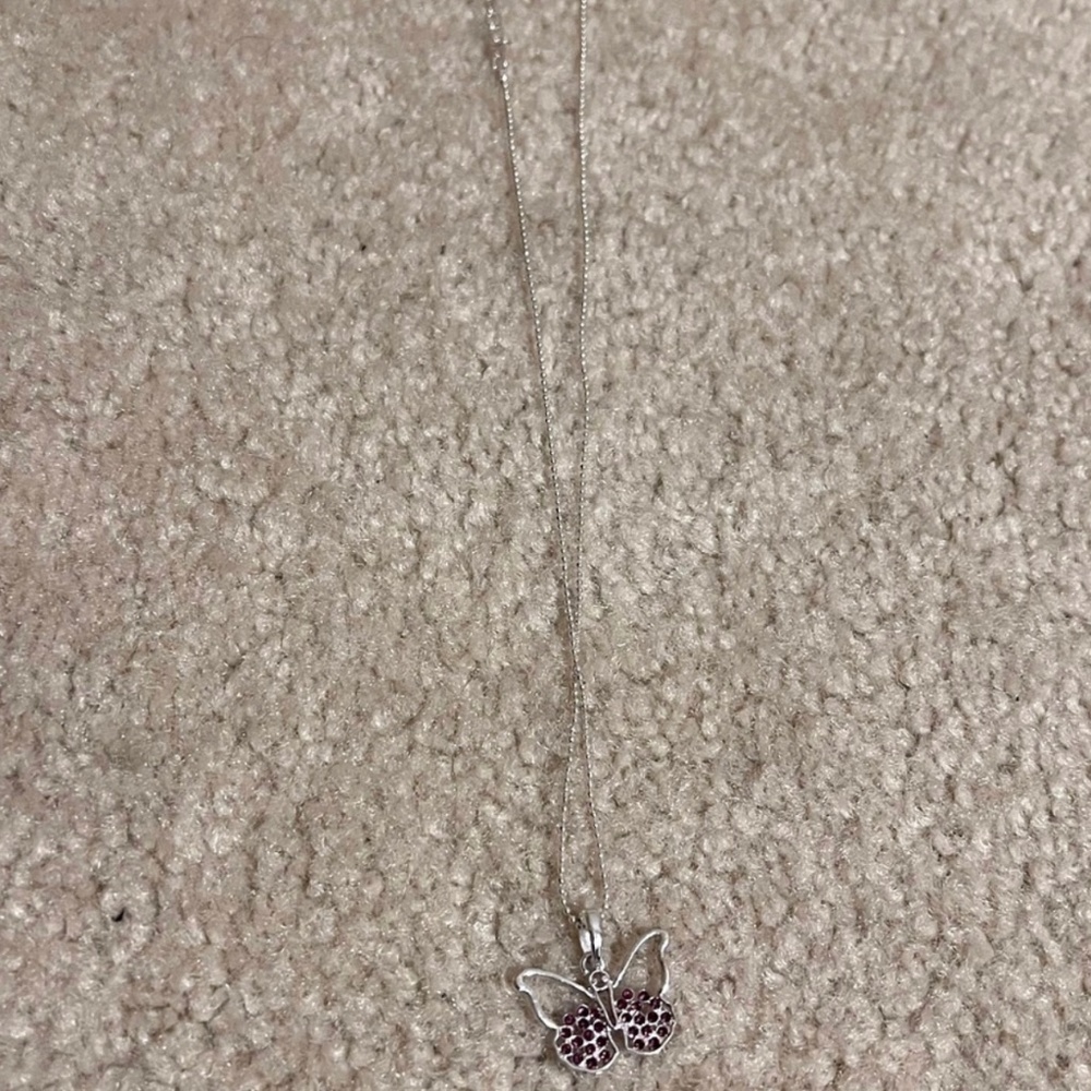 5/$10 Simple Silver Purple Studded Butterfly Charm Necklace